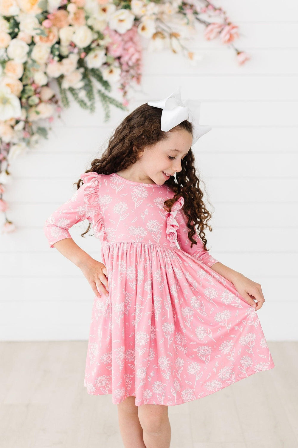Dahlia Doodles 3/4 Sleeve Ruffle Twirl Dress - Mila & Rose ®