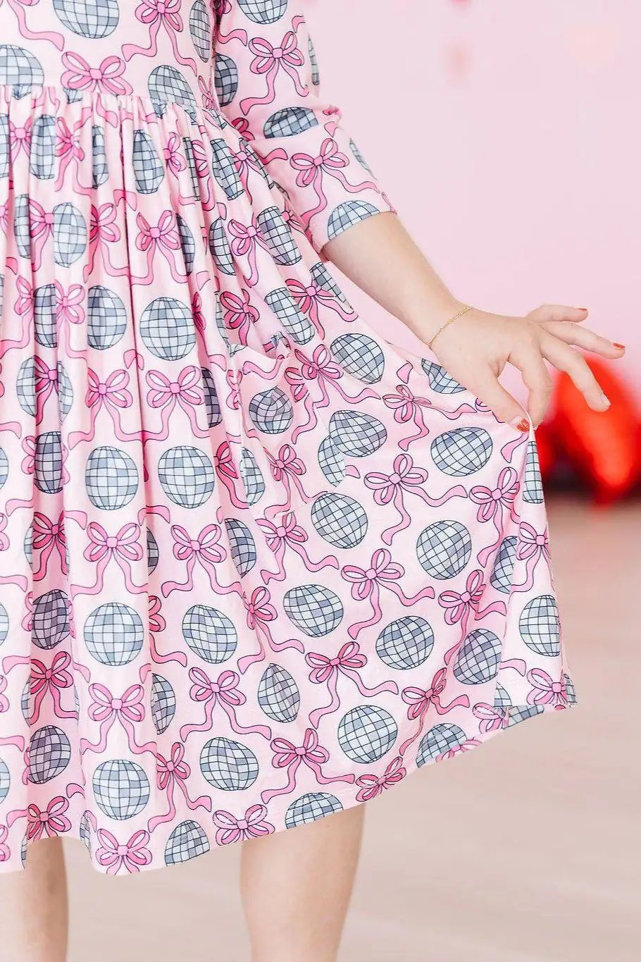 Disco Bows 3/4 Sleeve Pocket Twirl Dress - Mila & Rose ®
