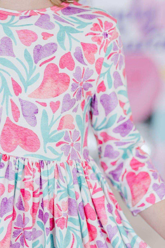 Watercolor Hearts 3/4 Sleeve Pocket Twirl Dress - Mila & Rose ® - Flyclothing LLC