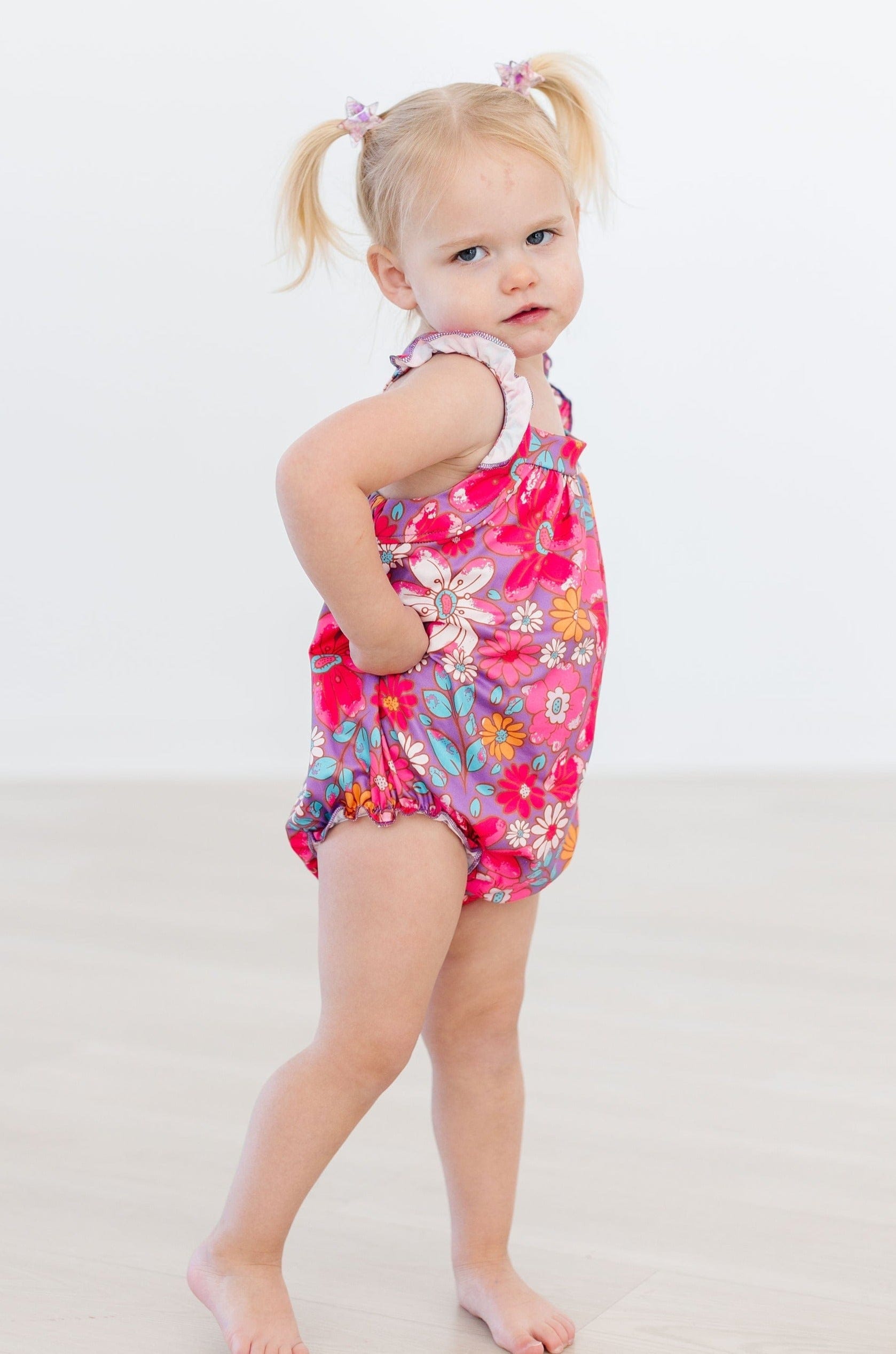 Hawaiian Floral Ruffle Cross Back Romper - Mila & Rose ®
