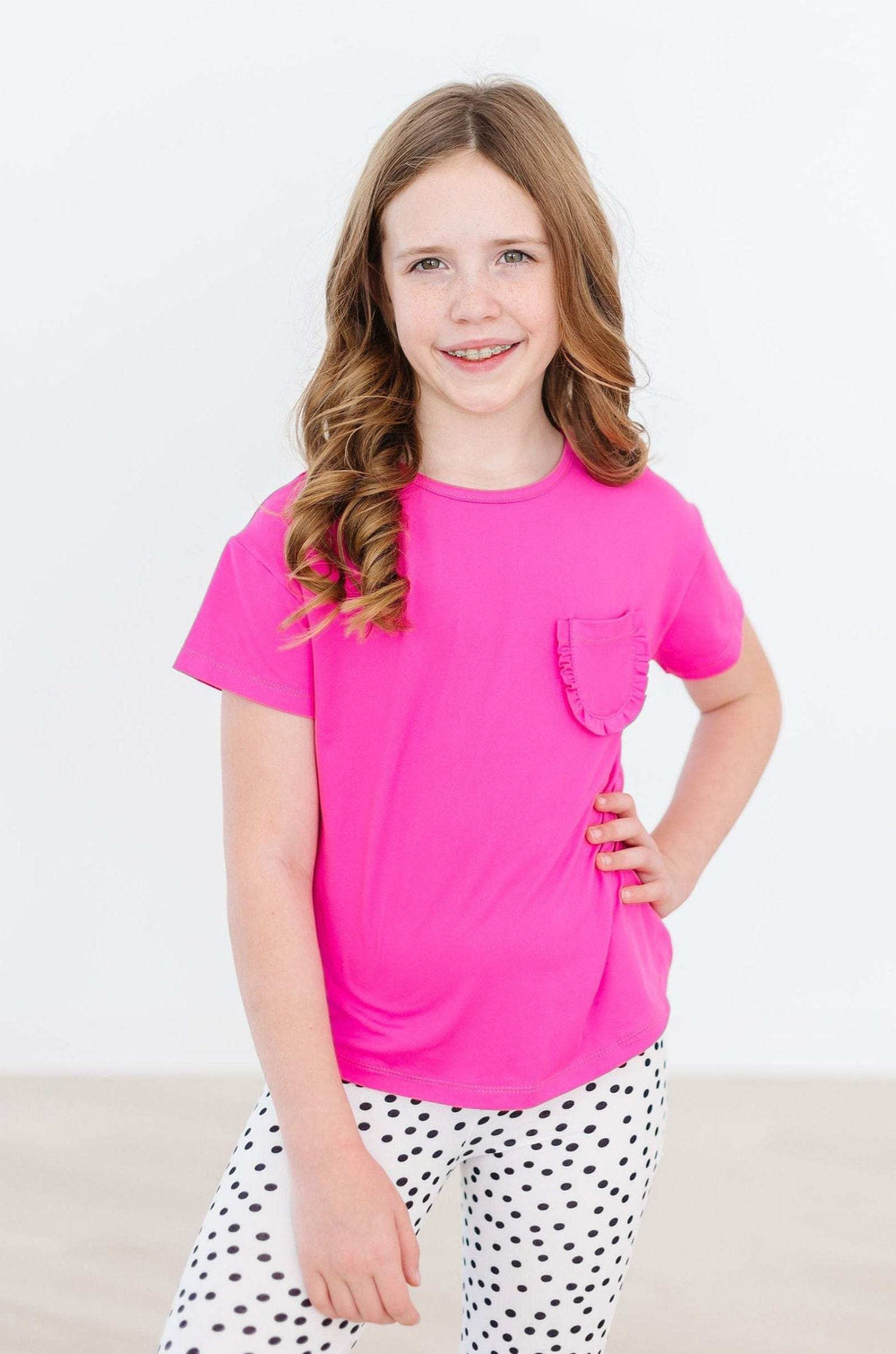 Hot Pink Ruffle Pocket Tee - Mila & Rose ® - Flyclothing LLC