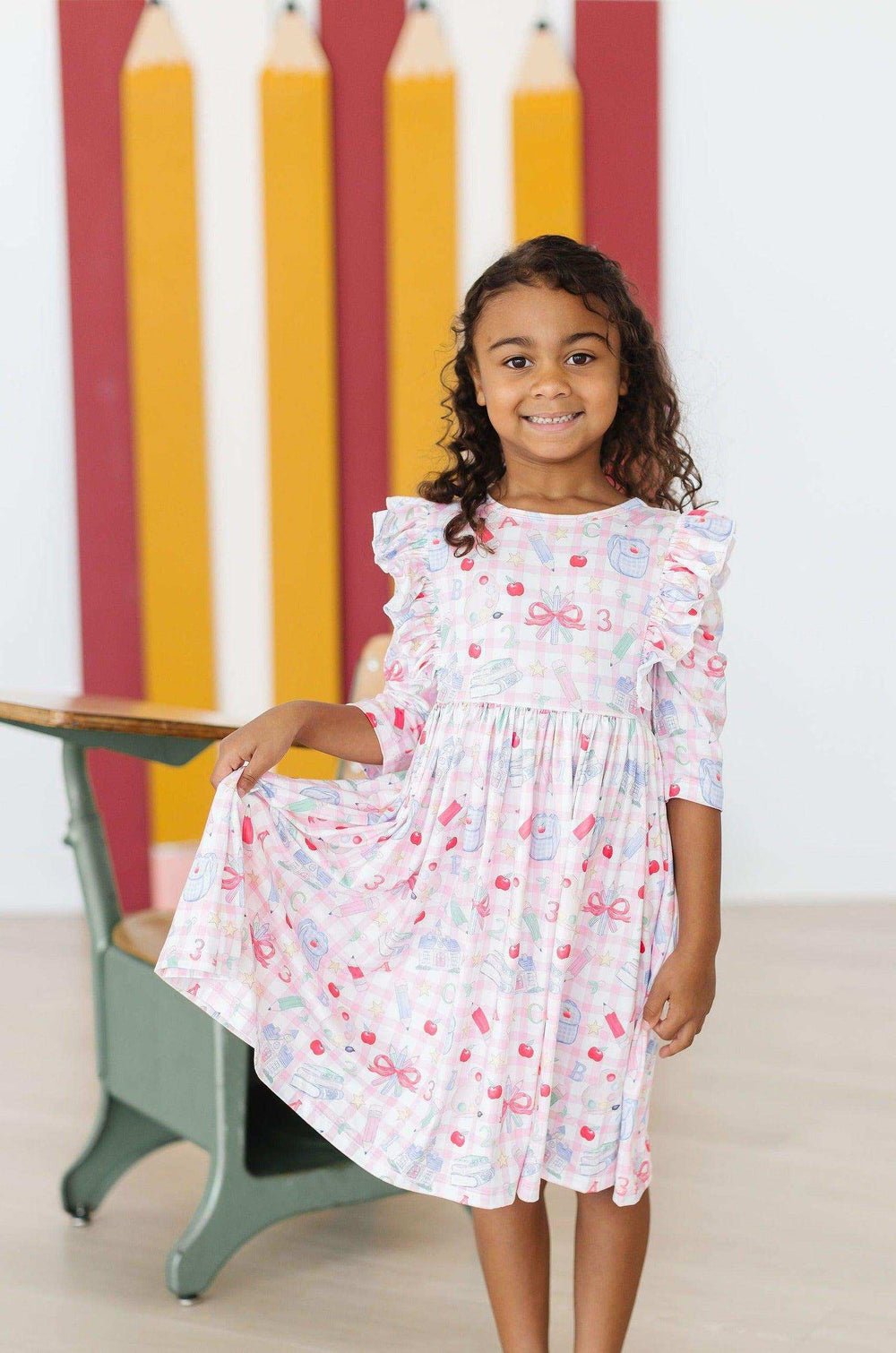 School Days 3/4 Ruffle Twirl Dress - Mila & Rose ® - Flyclothing LLC