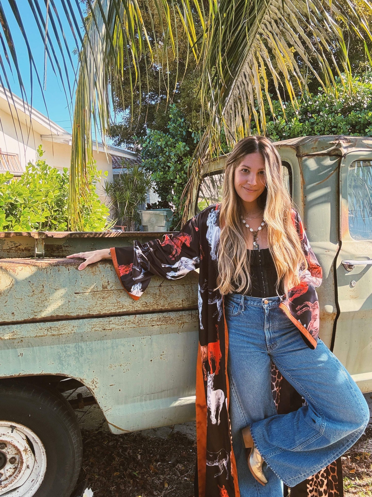Rebel Yell Horse & Leopard Print Reversible Duster - Lil Bee's Bohemian - Flyclothing LLC