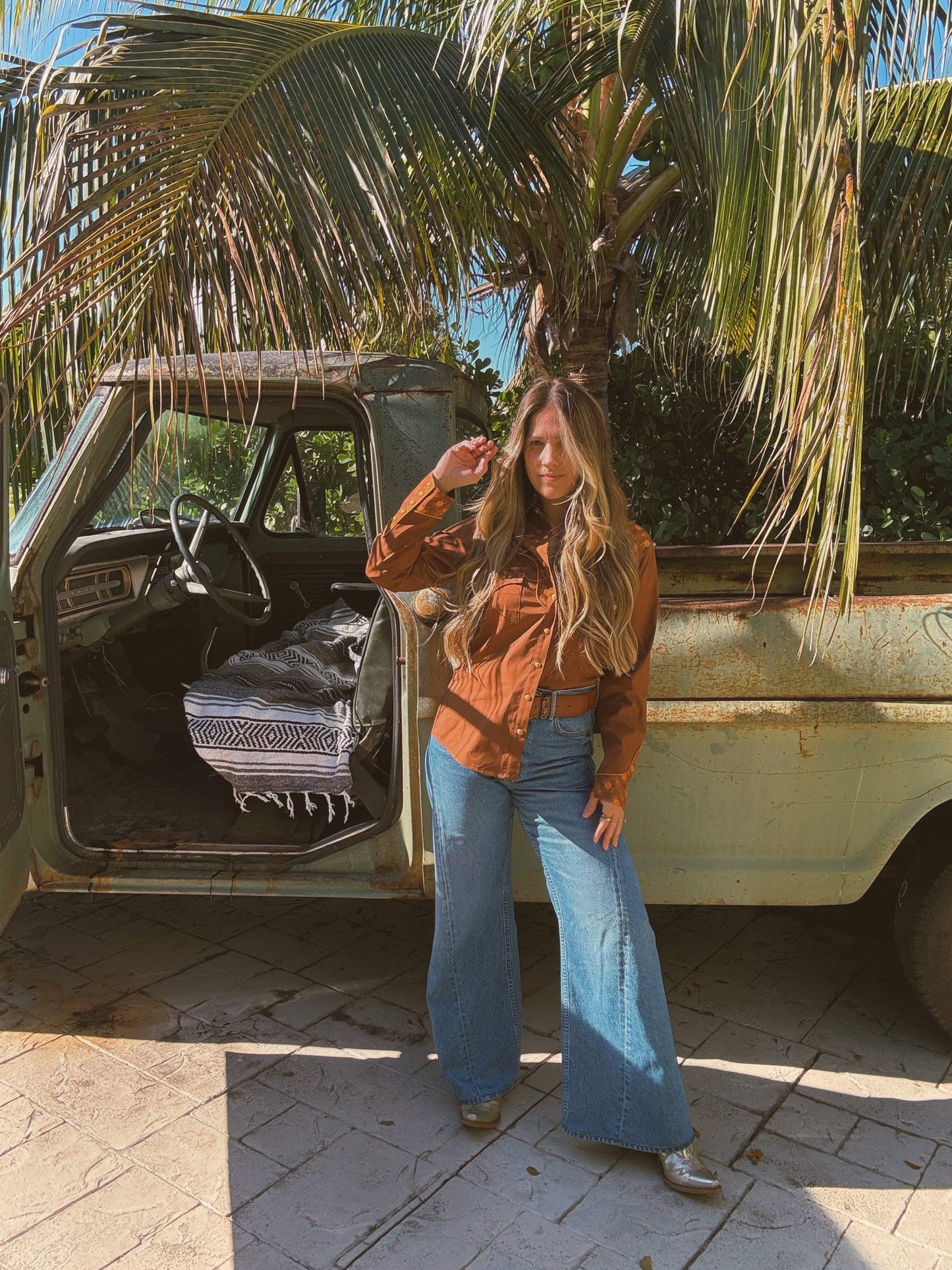 John Wayne Western Pearl Snap Button Up Top In Brown - Lil Bee's Bohemian - Flyclothing LLC
