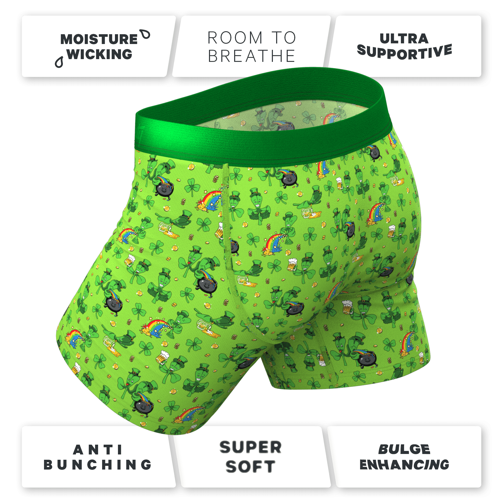 The 3 Leafs To The Wind | St Patricks Day Clovers Ball Hammock® Pouch Underwear With Fly - Shinesty