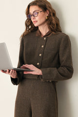 HERITAGE CHARM HOUNDSTOOTH CROP JACKET - Flying Tomato - Flyclothing LLC