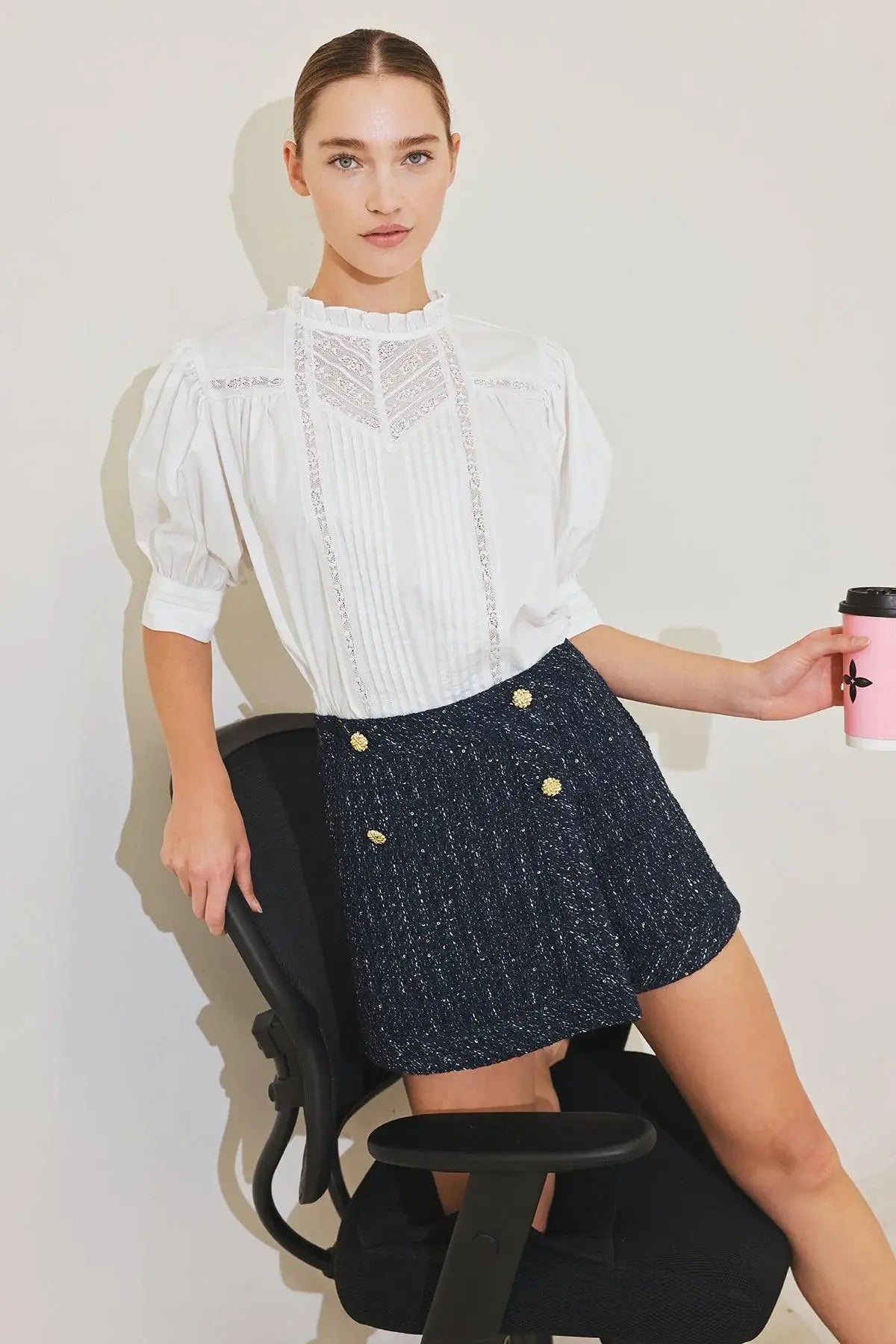 PARISIAN NAVY TWEED SKORT - Flying Tomato - Flyclothing LLC