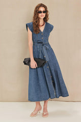 DAYDREAM DENIM MIDI DRESS - Flying Tomato - Flyclothing LLC