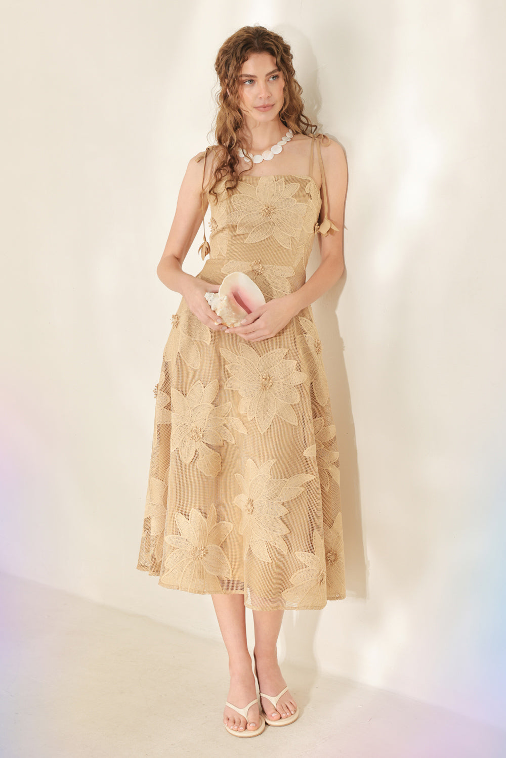 SANDY BLOOM FLORAL WOVEN LACE MIDI DRESS - Flying Tomato - Flyclothing LLC