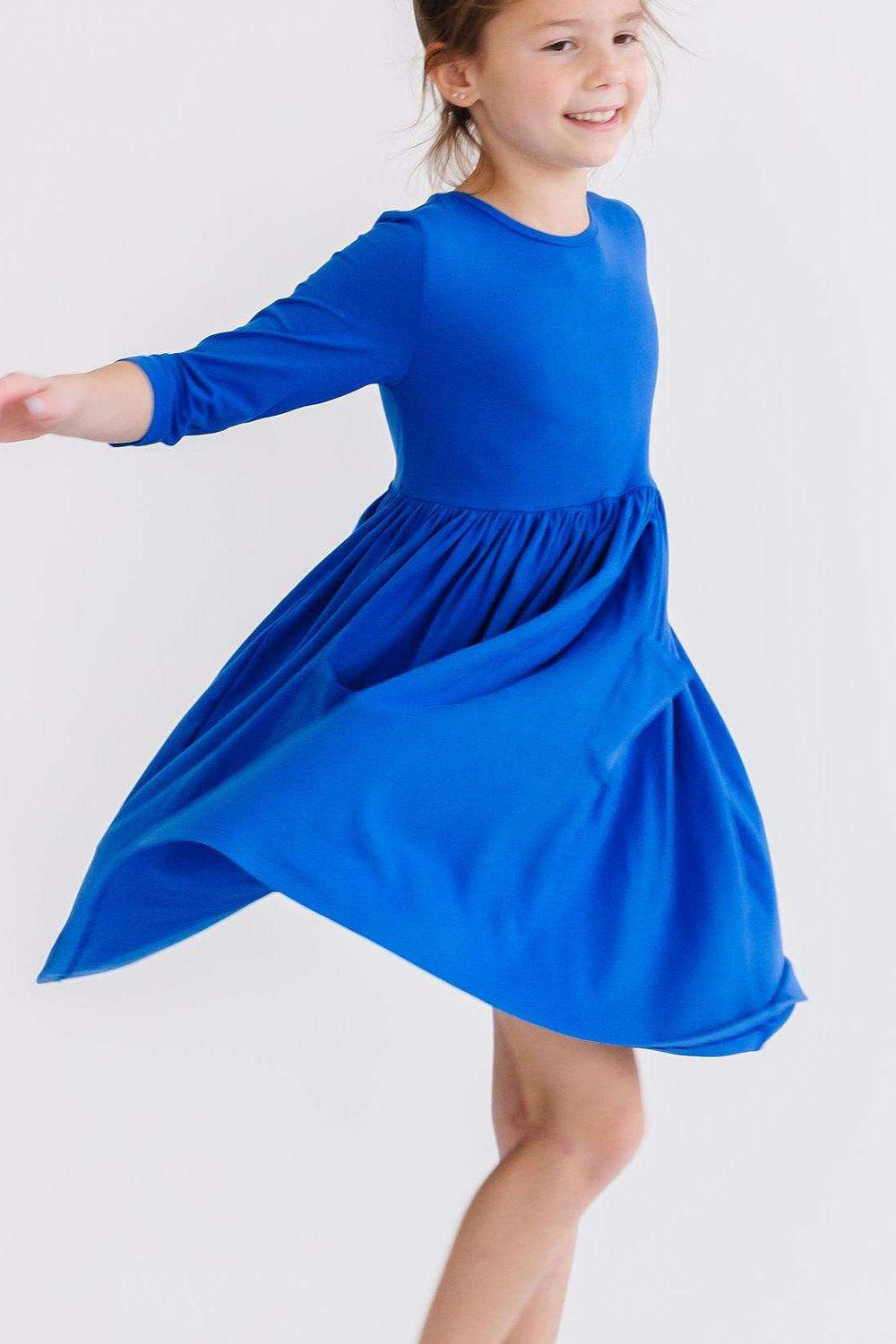 Royal Blue 3/4 Sleeve Pocket Twirl Dress - Mila & Rose ® - Flyclothing LLC