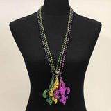 3PCS - Mardi Gras Fleur de Lis Pendant Beaded Long Necklaces - Madeline Love - Flyclothing LLC