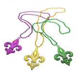 3PCS - Mardi Gras Fleur de Lis Pendant Beaded Long Necklaces - Madeline Love - Flyclothing LLC
