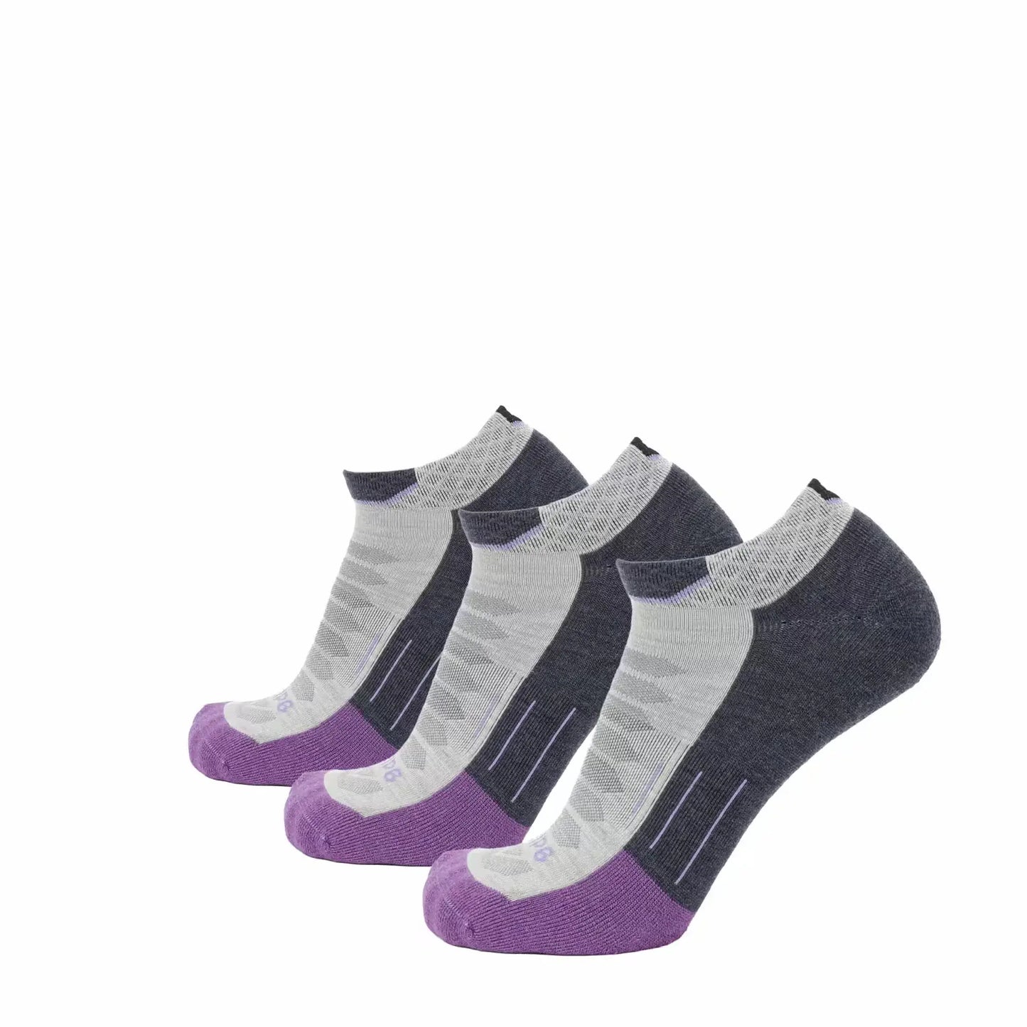 3 Pack Amethyst - Run Ankle Midweight Merino Wool Sock - GRIP6 - Flyclothing LLC