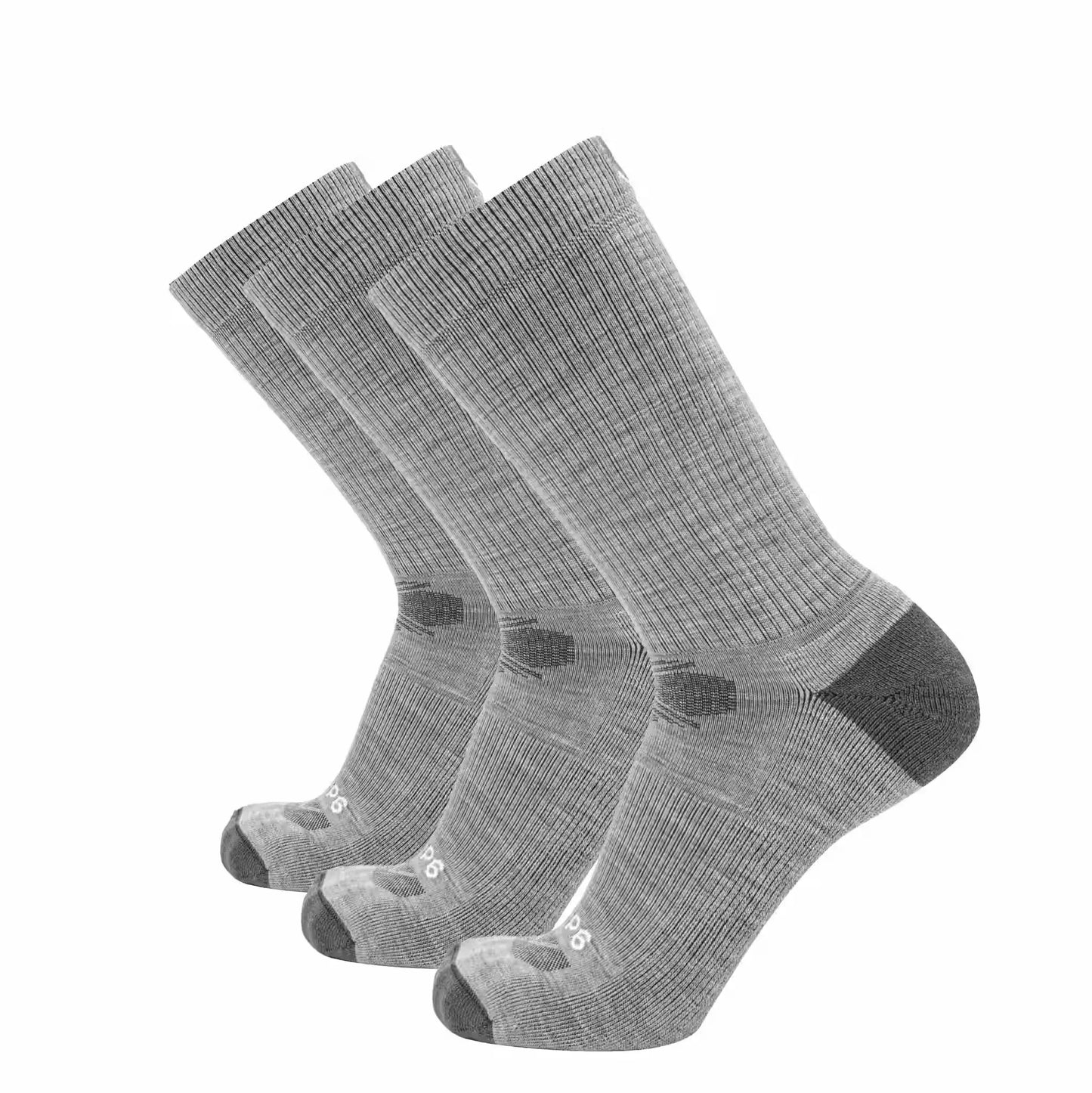 3 Pack Ash - Casual Crew Midweight Merino Wool Sock - GRIP6 - Flyclothing LLC