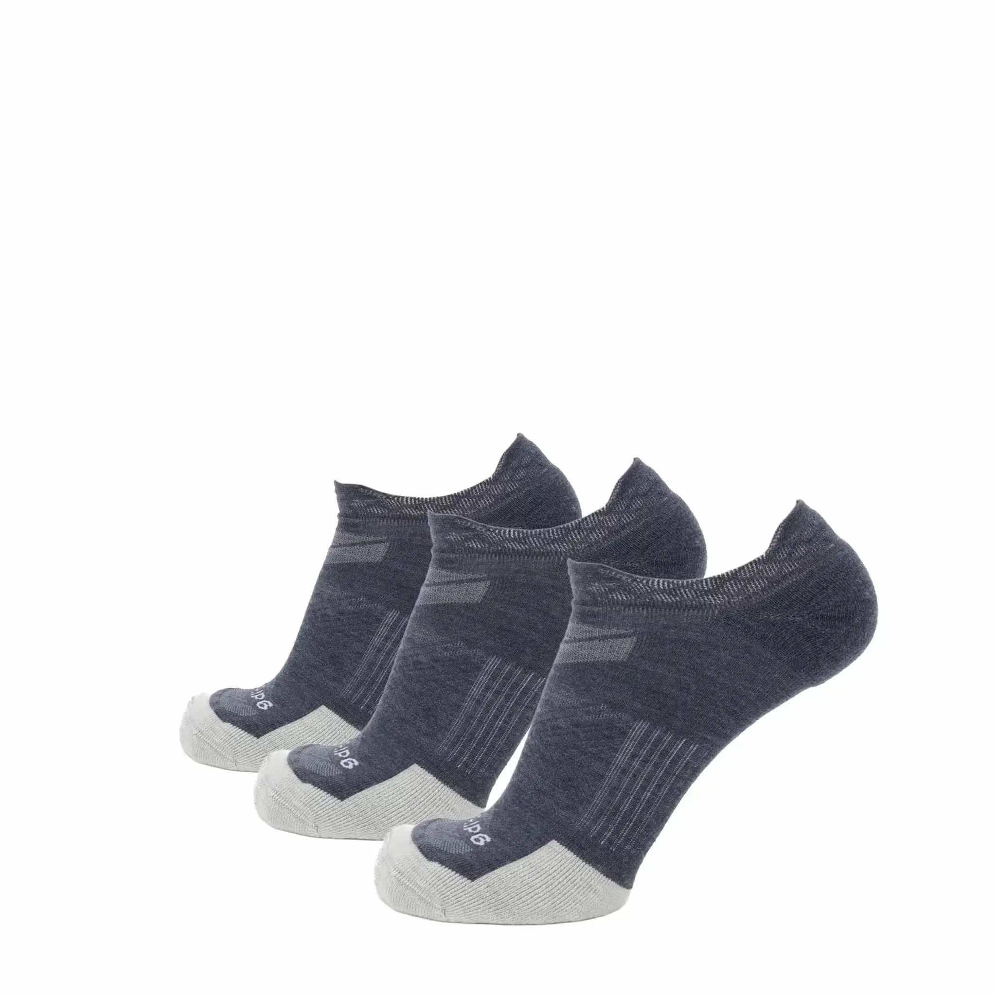 3 Pack Denim - Run No Show Runweight Merino Wool Sock - GRIP6 - Flyclothing LLC