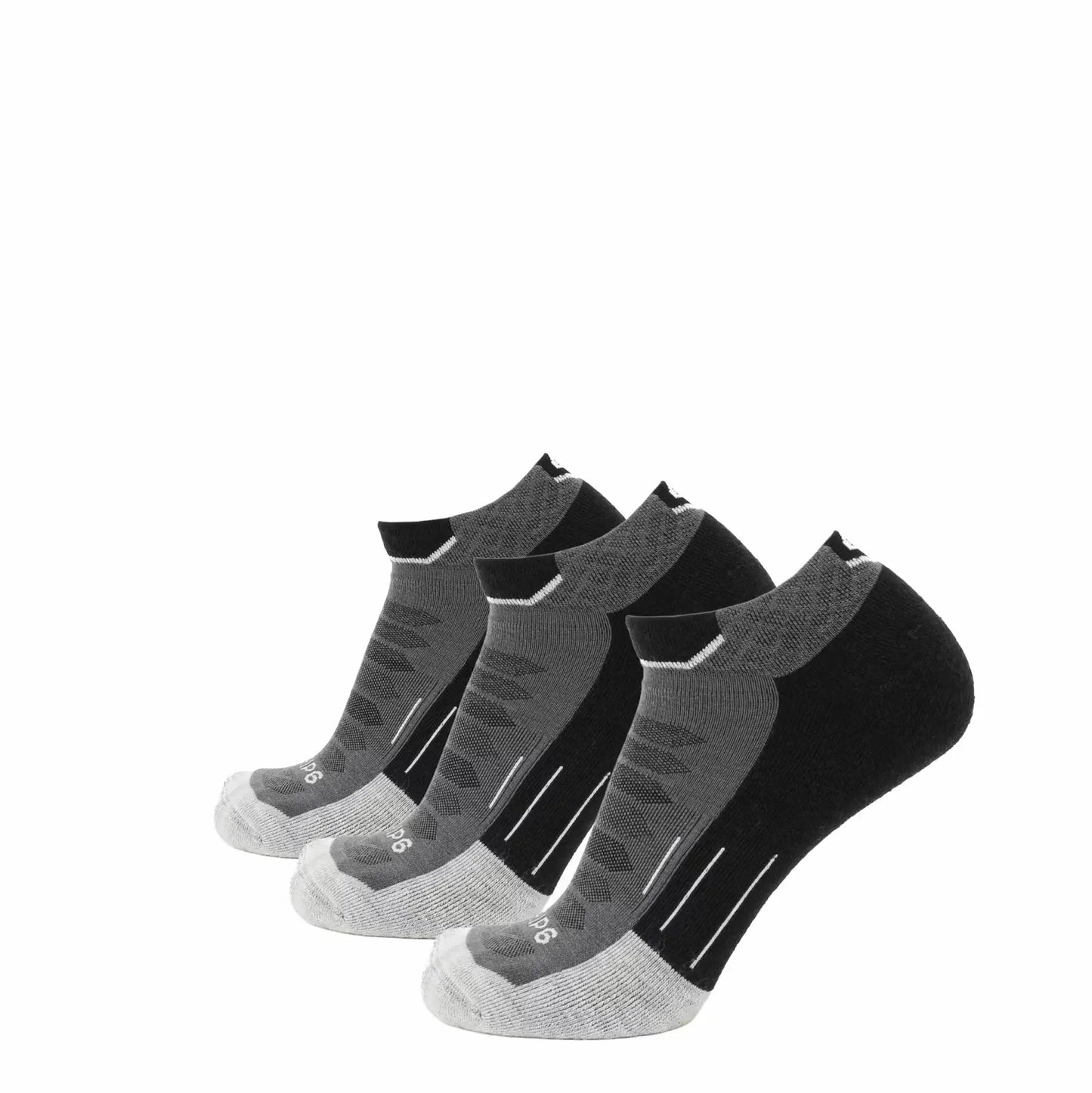 3 Pack Obsidian - Run Ankle Midweight Merino Wool Sock - GRIP6 - Flyclothing LLC