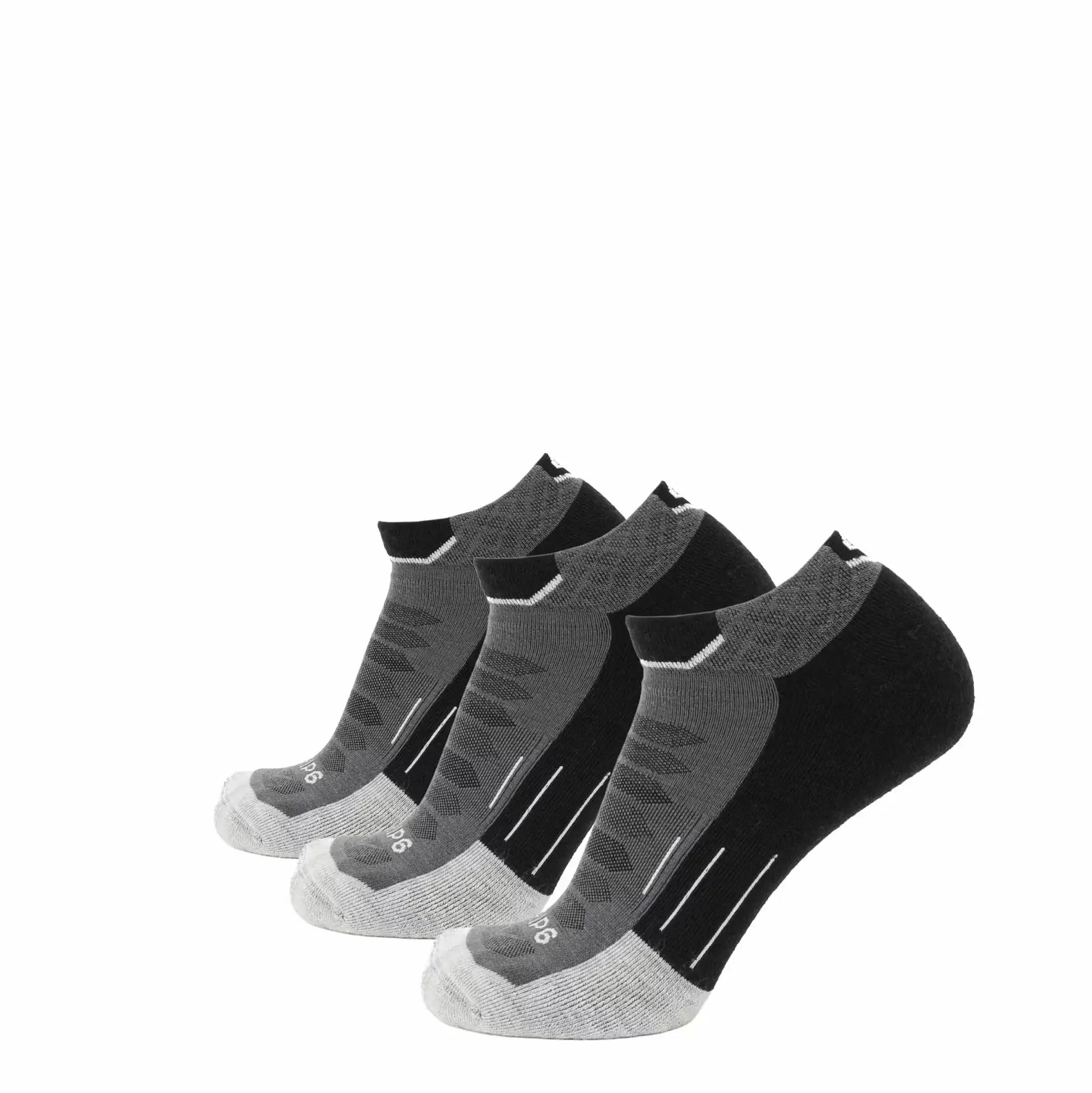 3 Pack Obsidian - Run Ankle Midweight Merino Wool Sock - GRIP6 - Flyclothing LLC