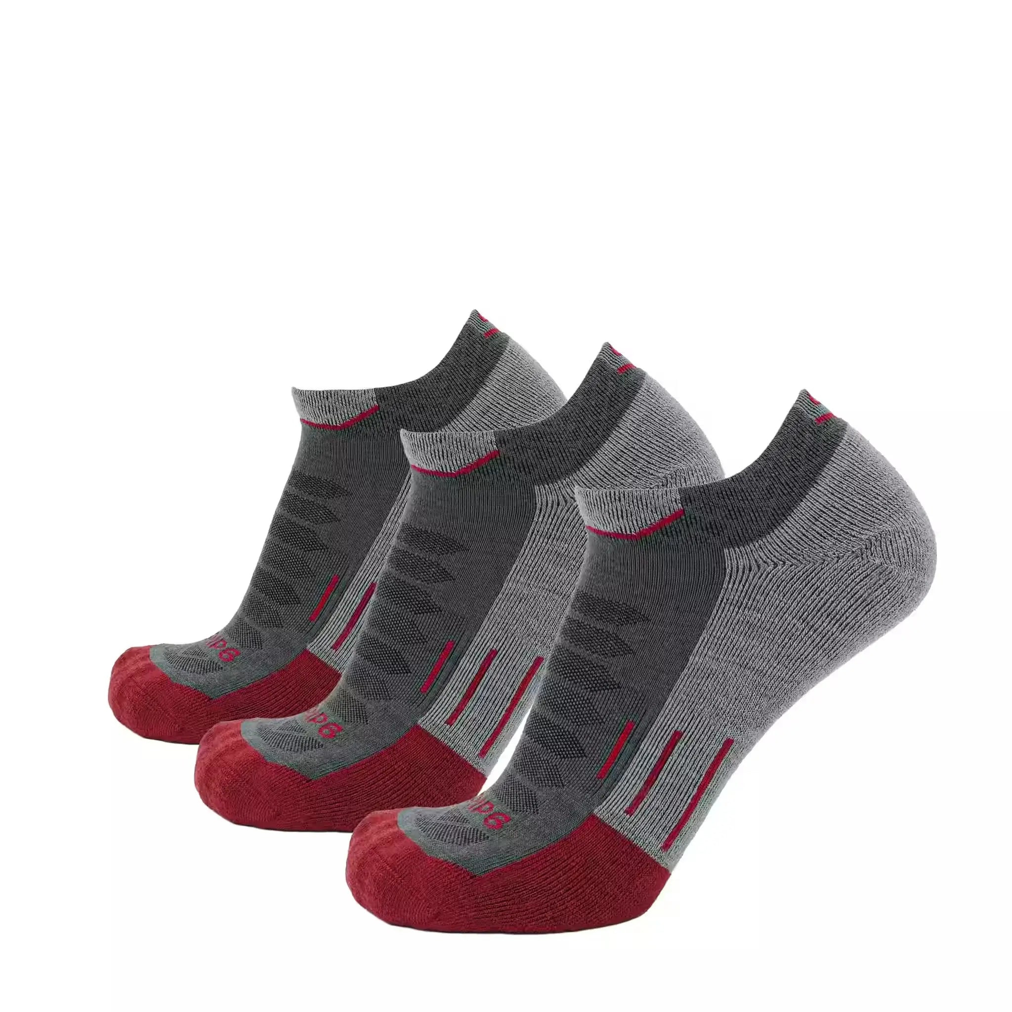 3 Pack Ruby - Run Ankle Midweight Merino Wool Sock - GRIP6 - Flyclothing LLC