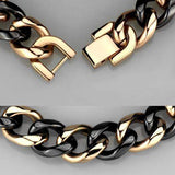 3W1002 - IP Rose Gold(Ion Plating) Stainless Steel Bracelet with Ceramic in Jet - Alamode - Flyclothing LLC