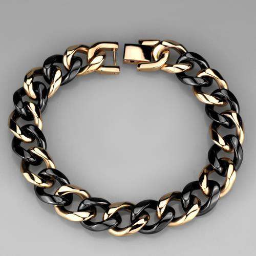 3W1002 - IP Rose Gold(Ion Plating) Stainless Steel Bracelet with Ceramic in Jet - Alamode - Flyclothing LLC