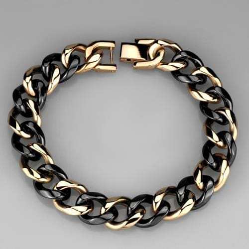 3W1002 - IP Rose Gold(Ion Plating) Stainless Steel Bracelet with Ceramic in Jet - Alamode - Flyclothing LLC