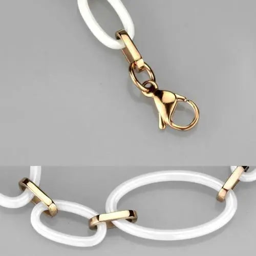 3W1004 - IP Rose Gold(Ion Plating) Stainless Steel Bracelet with Ceramic in White - Alamode - Flyclothing LLC