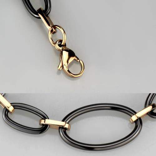 3W1005 - IP Rose Gold(Ion Plating) Stainless Steel Bracelet with Ceramic in Jet - Alamode - Flyclothing LLC