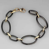 3W1005 - IP Rose Gold(Ion Plating) Stainless Steel Bracelet with Ceramic in Jet - Alamode - Flyclothing LLC