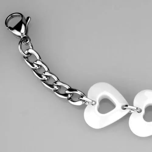 3W1006 - High polished (no plating) Stainless Steel Bracelet with Ceramic in White - Alamode - Flyclothing LLC