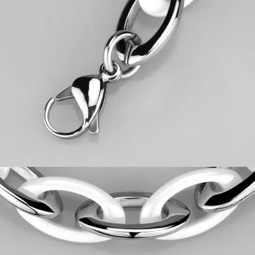 3W1008 - High polished (no plating) Stainless Steel Bracelet with Ceramic in White - Alamode - Flyclothing LLC