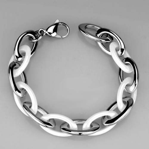 3W1008 - High polished (no plating) Stainless Steel Bracelet with Ceramic in White - Alamode - Flyclothing LLC