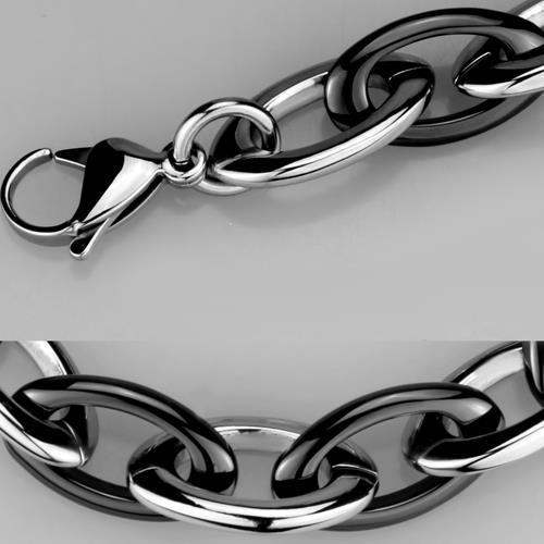 3W1009 - High polished (no plating) Stainless Steel Bracelet with Ceramic in Jet - Alamode - Flyclothing LLC