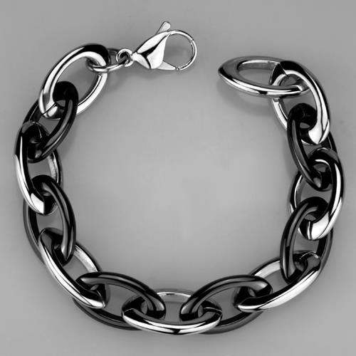3W1009 - High polished (no plating) Stainless Steel Bracelet with Ceramic in Jet - Alamode - Flyclothing LLC
