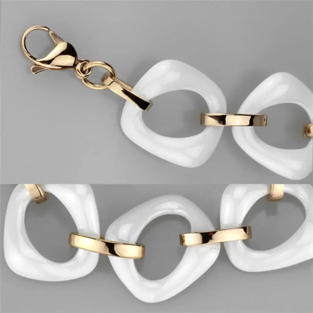 3W1010 - IP Rose Gold(Ion Plating) Stainless Steel Bracelet with Ceramic in White - Alamode - Flyclothing LLC