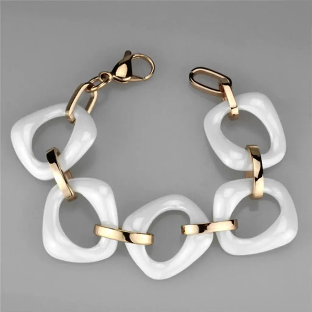 3W1010 - IP Rose Gold(Ion Plating) Stainless Steel Bracelet with Ceramic in White - Alamode - Flyclothing LLC