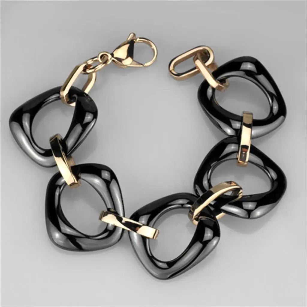 3W1011 - IP Rose Gold(Ion Plating) Stainless Steel Bracelet with Ceramic in Jet - Alamode - Flyclothing LLC