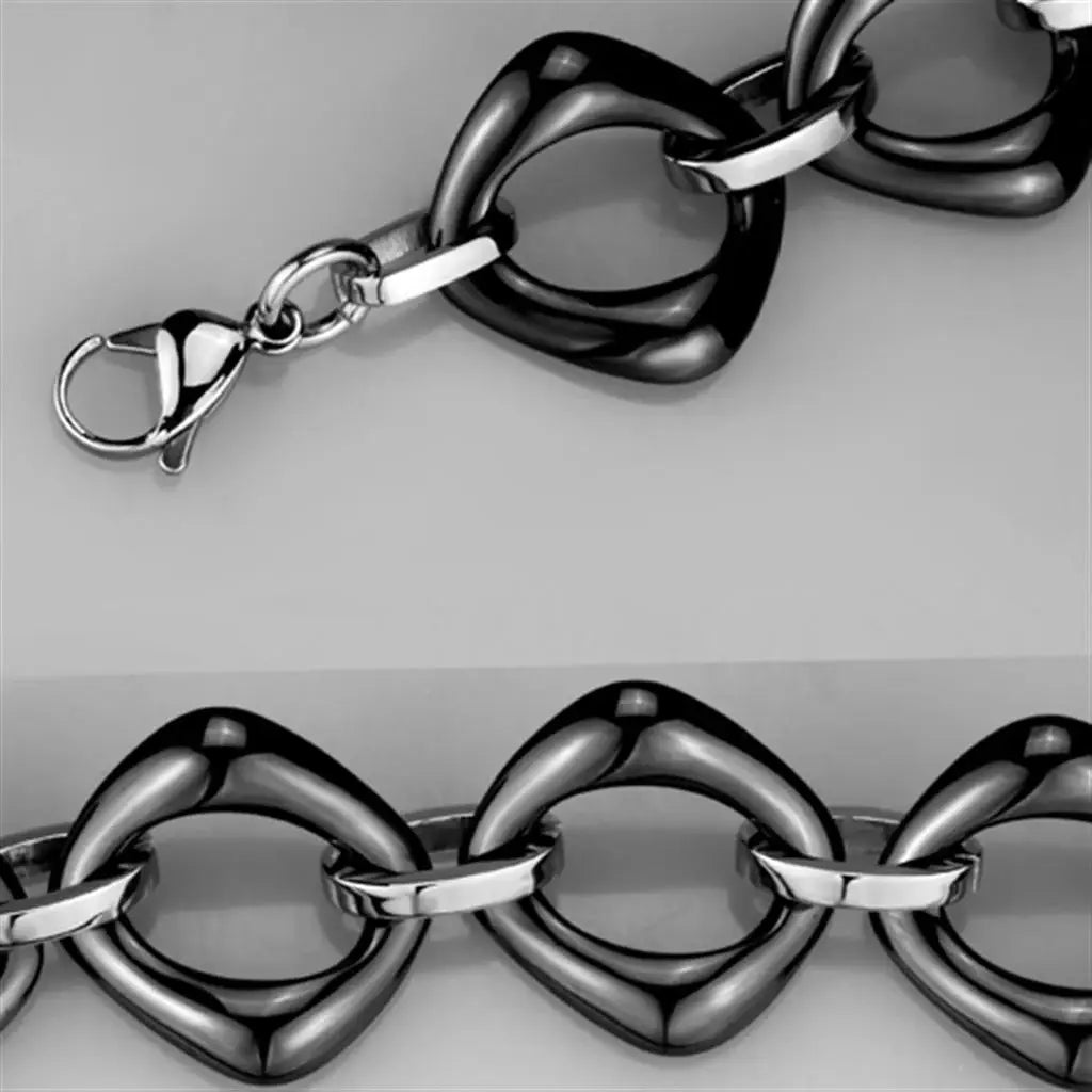 3W1013 - High polished (no plating) Stainless Steel Bracelet with Ceramic in Jet - Alamode - Flyclothing LLC