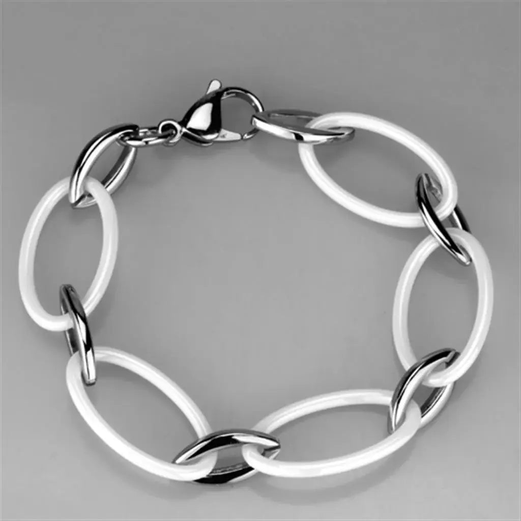 3W1014 - High polished (no plating) Stainless Steel Bracelet with Ceramic in White - Alamode - Flyclothing LLC