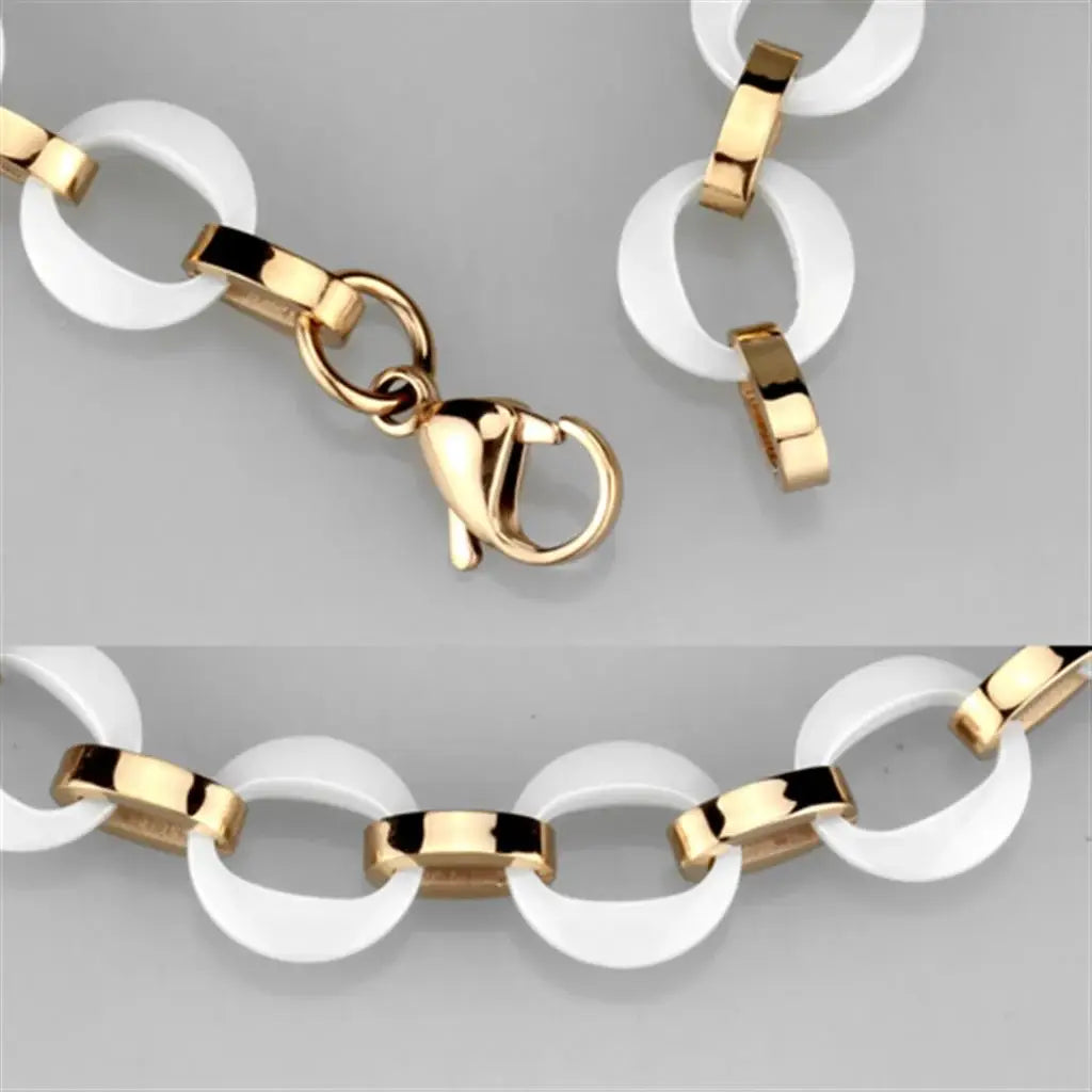 3W1015 - IP Rose Gold(Ion Plating) Stainless Steel Bracelet with Ceramic in White - Alamode - Flyclothing LLC