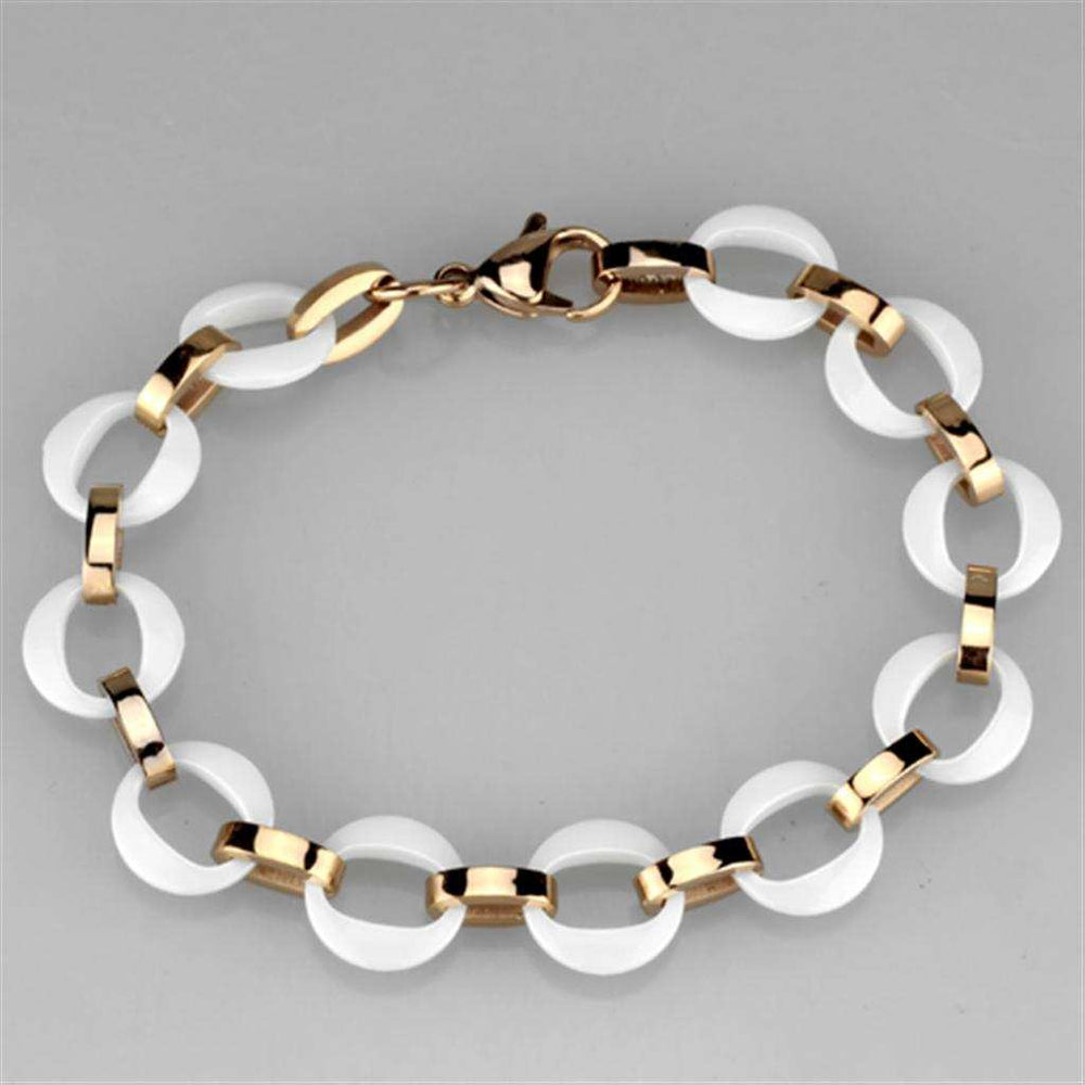 3W1015 - IP Rose Gold(Ion Plating) Stainless Steel Bracelet with Ceramic in White - Alamode - Flyclothing LLC