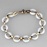 3W1015 - IP Rose Gold(Ion Plating) Stainless Steel Bracelet with Ceramic  in White - Alamode
