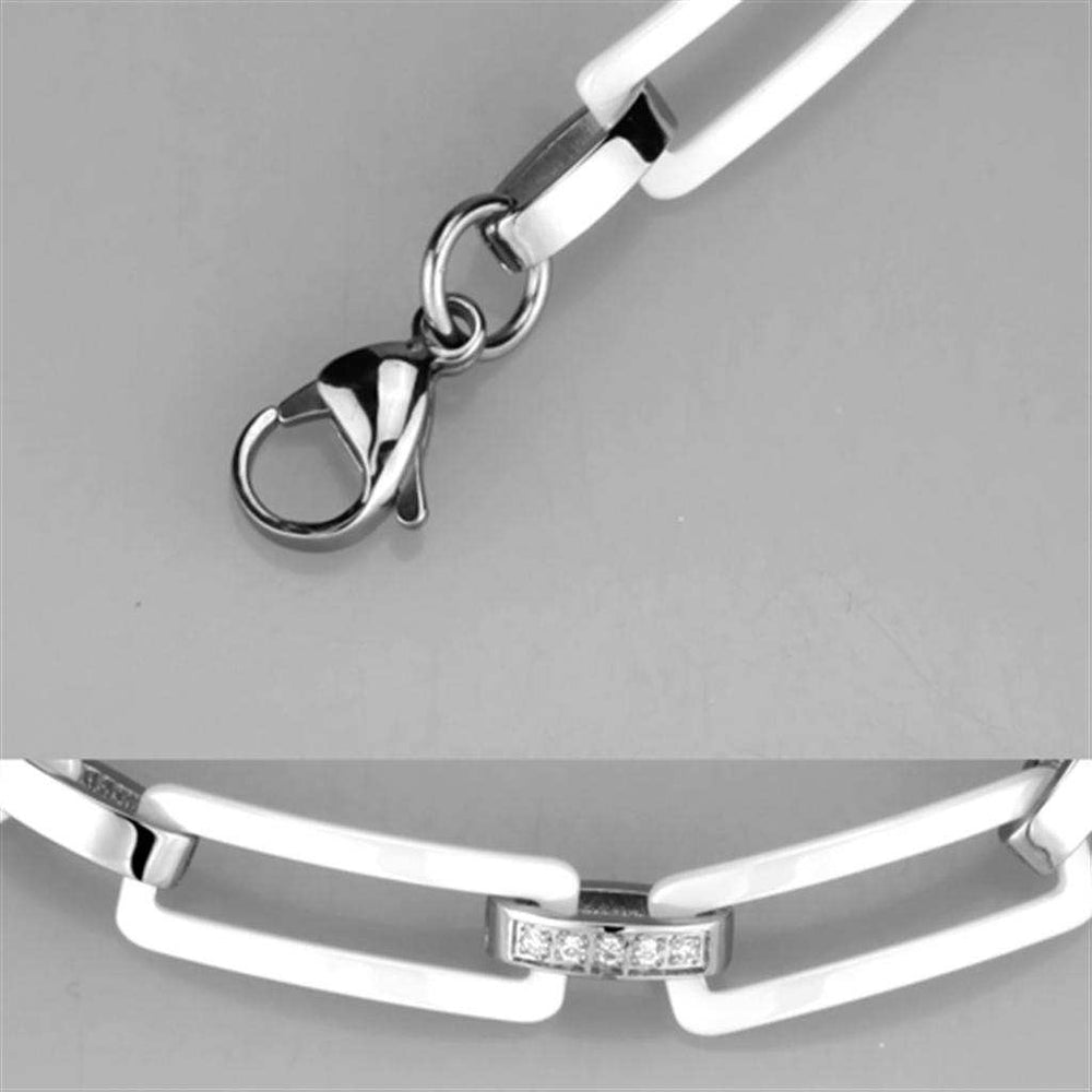 3W1016 - High polished (no plating) Stainless Steel Bracelet with Ceramic in White - Alamode - Flyclothing LLC