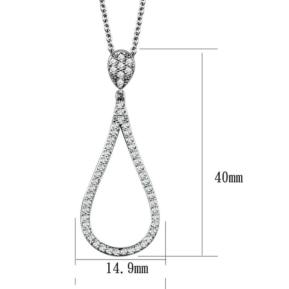 3W1019 - Rhodium Brass Chain Pendant with AAA Grade CZ in Clear - Alamode - Flyclothing LLC