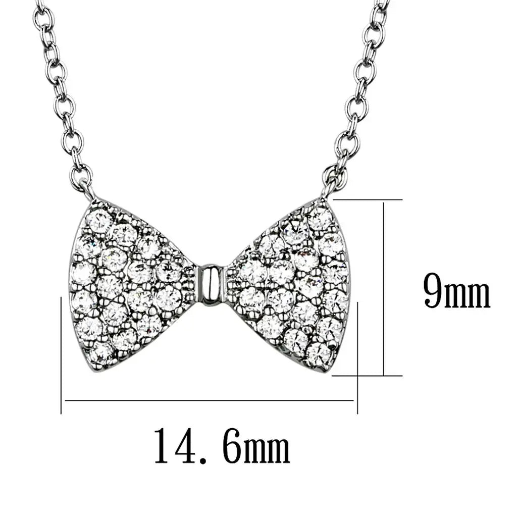 3W1021 - Rhodium Brass Chain Pendant with AAA Grade CZ in Clear - Alamode - Flyclothing LLC