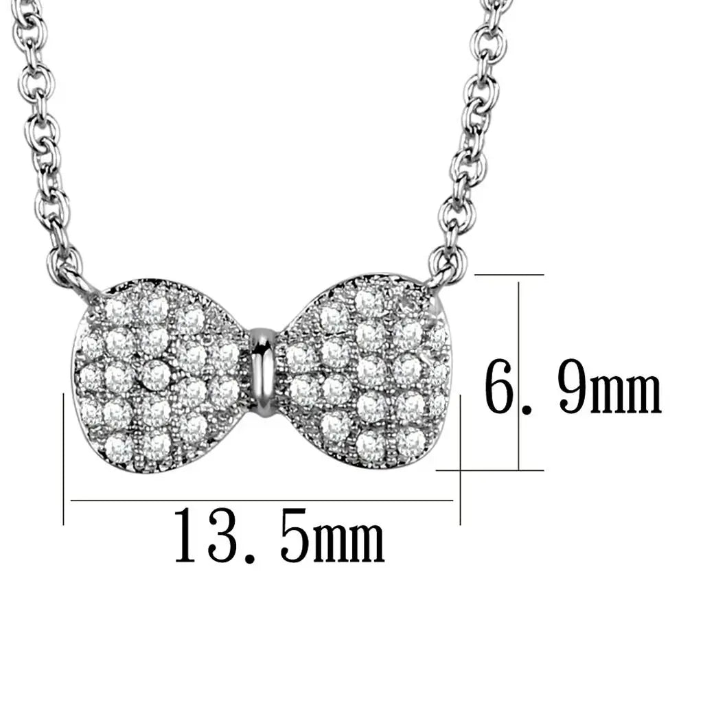 3W1024 - Rhodium Brass Chain Pendant with AAA Grade CZ in Clear - Alamode - Flyclothing LLC