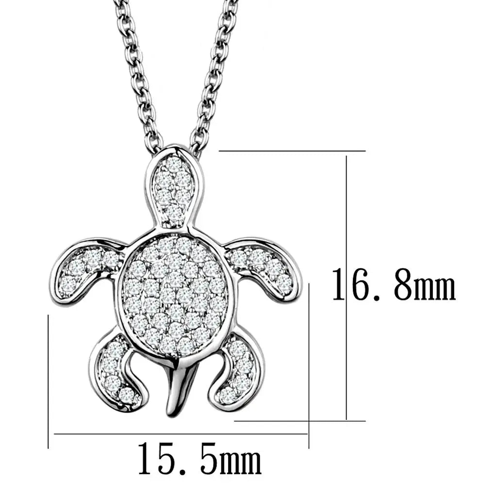 3W1025 - Rhodium Brass Chain Pendant with AAA Grade CZ in Clear - Alamode - Flyclothing LLC