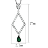 3W1026 - Rhodium Brass Chain Pendant with Synthetic Synthetic Glass in Emerald - Alamode - Flyclothing LLC
