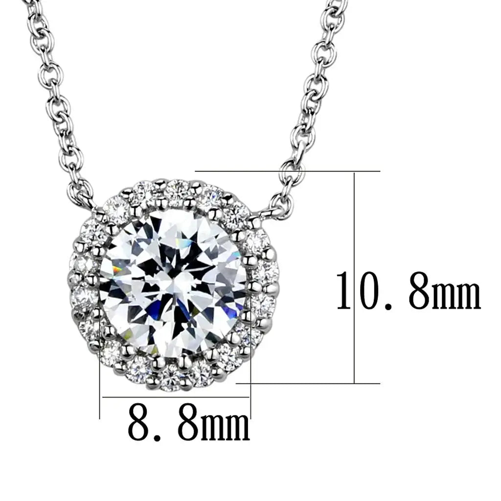 3W1027 - Rhodium Brass Chain Pendant with AAA Grade CZ in Clear - Alamode - Flyclothing LLC