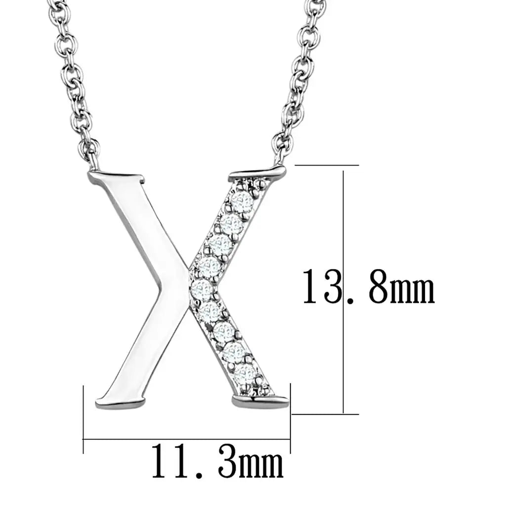 3W1030 - Rhodium Brass Chain Pendant with AAA Grade CZ in Clear - Alamode - Flyclothing LLC