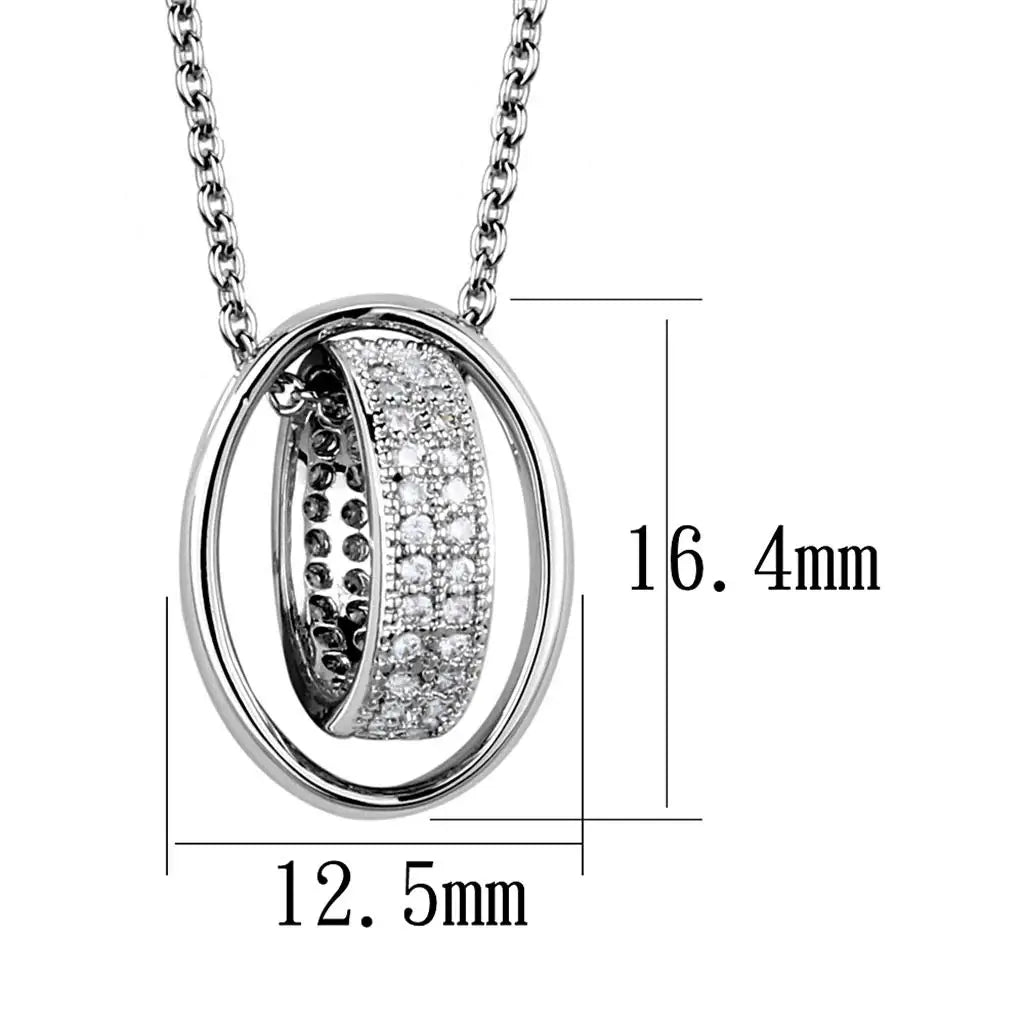 3W1032 - Rhodium Brass Chain Pendant with AAA Grade CZ in Clear - Alamode - Flyclothing LLC